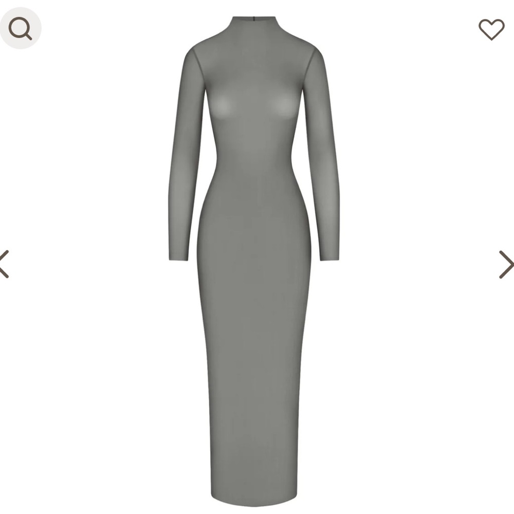 SKIMS MILK SHEER MOCK NECK LONG SLEEVE LONG DRESS LIMITED EDITION: GUN METAL NWT